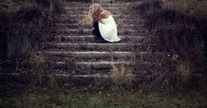 sad girl on stairs